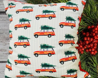 Woody wagoneer, Christmas pillow, tree on car, Jeep wagoneer, holiday pillow, gift for home, for couch, for sofa, for new home, For her