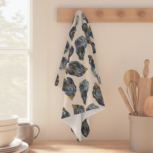 Oysters on the half shell hostess gift, tea towel, litchen dishtowel, for new homeowner, coastal New England, oyster