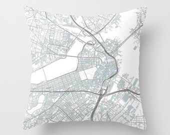 Boston Map Pillow Cover, Linen-Cotton, Housewarming Gift (18x18)