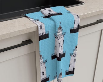 Old Saybrook, Connecticut Outer Light lighthouse hostess gift, Tea Towel, litchen dishtowel, for new homeowner, Fenwick, coastal New England