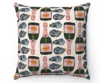 Champagne and oysters Polyester Square Pillow