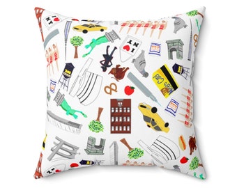 NYC favorites pillow, New York landmarks, Statue of Liberty, I love NY, Brooklyn Bridge, housewarming gift, Spun Polyester Square Pillow