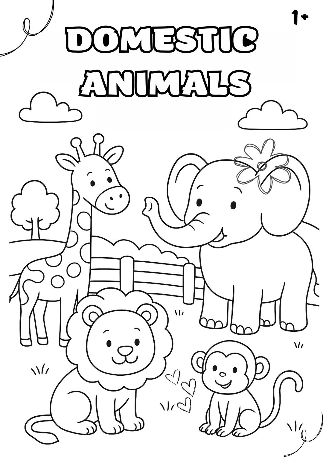 Printable Coloring Book Domestic Animals Fun Activity Pages for