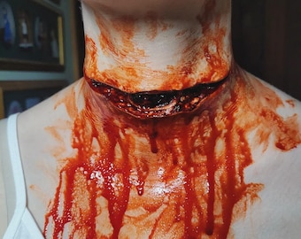 Prótesis de garganta cortada / Prótesis de silicona / Maquillaje de efectos especiales / Cine y televisión / Gore realista
