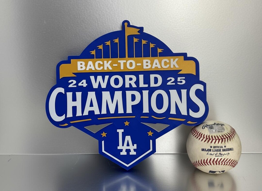 Los Angeles Dodgers Back-to-Back World Series Champions Sign | 3D Printed LA Dodgers Wall Decor | 2024–2025 Man Cave