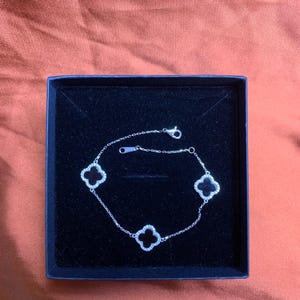 Rachel Zoe - Van Cleef Clover Black & Silver 6.5+1” Bracelet - Double Sided - Sterling Silver - Cubic Zirconia - Gift for Her