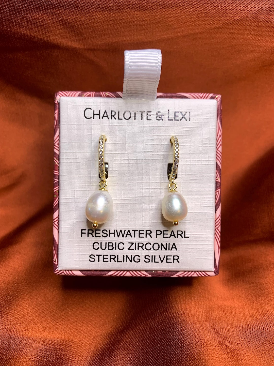 Charlotte & Lexi - Diamond Gold Pearl Dangle Hoop Earrings