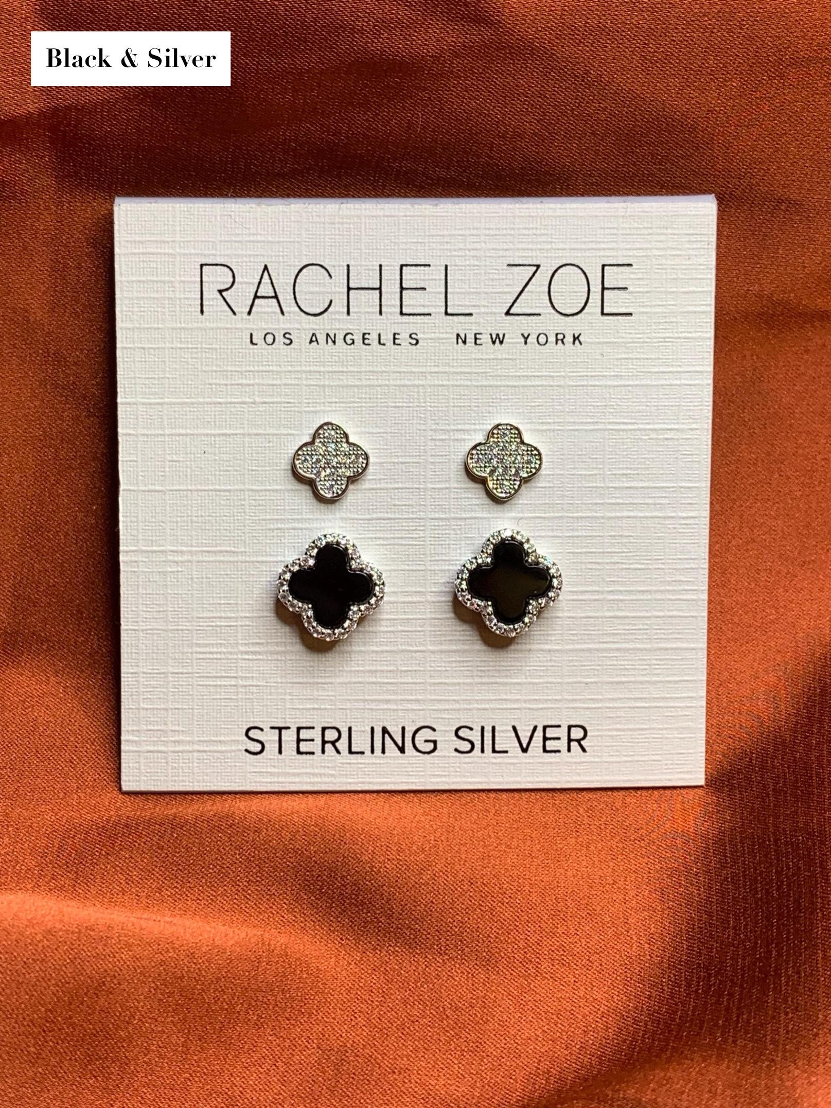 Rachel Zoe - Clover Black & Silver Set of 2 Pairs Stud Earrings