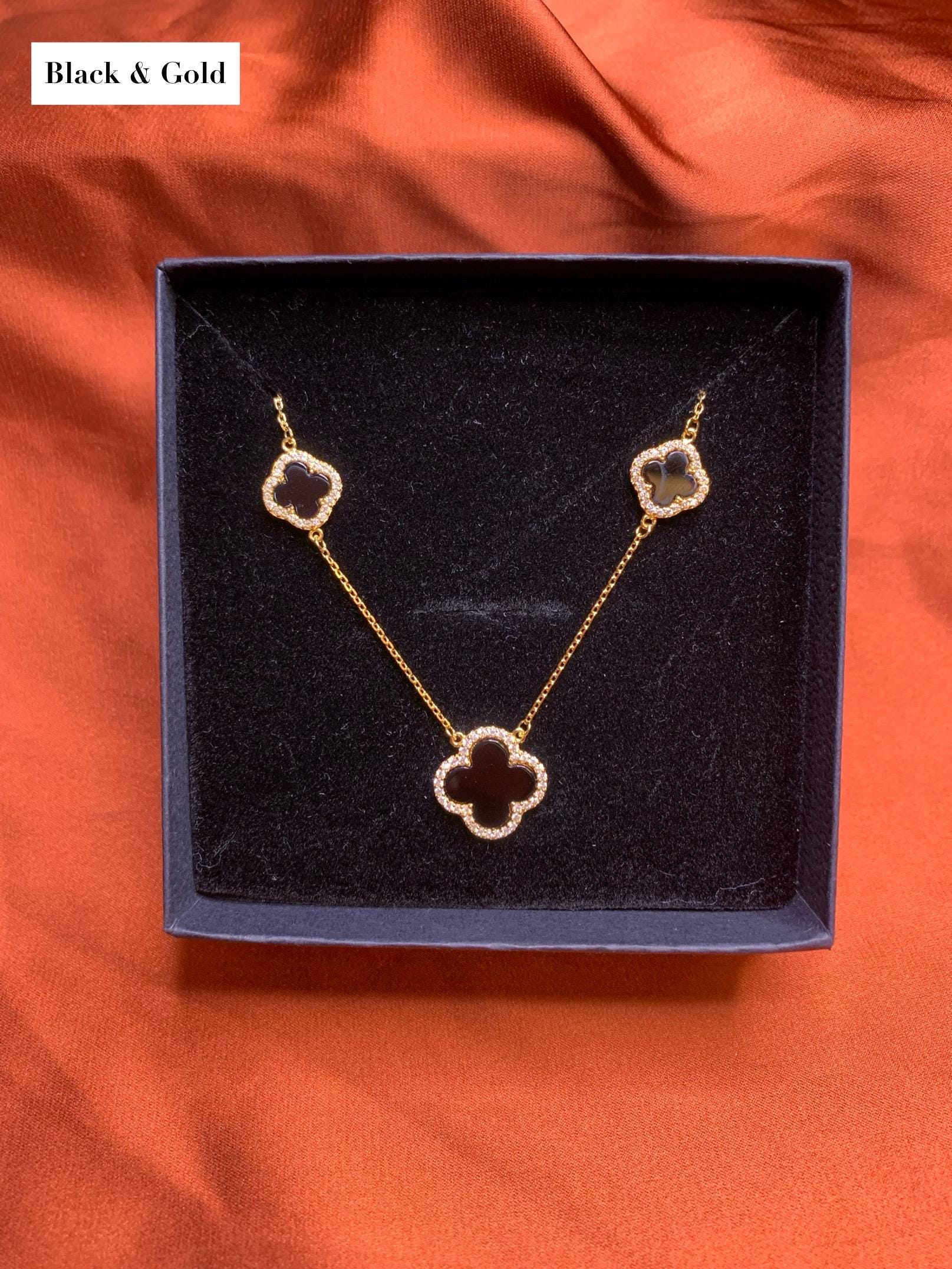 Rachel Zoe - Van Cleef Clover Black & Gold 3 Clover Diamond 16+2