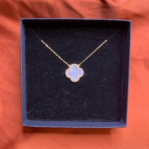 Rachel Zoe - Van Cleef Clover White & Gold Diamond 16+2” Necklace - Sterling Silver - Cubic Zirconia - Gift for Her