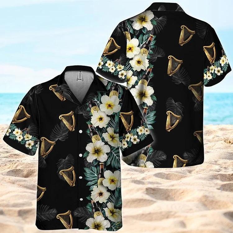 Discover Guinness Half Flower Side Vacation Hawaiian Shirt, Guinness Summer Shirt, Aloha Shirt, Gift for Friend