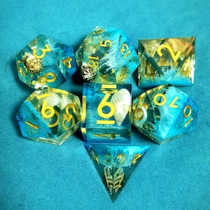 Resin Dnd Dice Set with Seashells, RPG Role Playing Games
