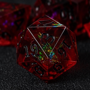 Juego de dados de resina D&D de borde afilado color rojo rubí oscuro para juegos de rol, juego de dados poliédricos D&D DPG, regalo de dados D&D D20
