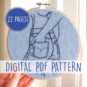 Vintage Levi&#39;s #3 - PDF Hand embroidery diy downloadable pattern with instructions and tips