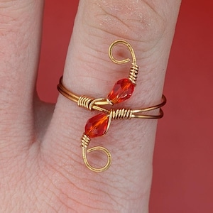 Copper Wire Mystic Ring with Red Crystal | Adjustable Energy Talisman