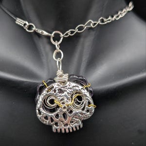 Dark Relic Skull Pendant – Two-Sided Silver  Glass Necklace  Wildfind Relics