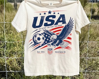 USA Soccer Tshirt, World Game 2026 Shirt,  American Eagle Soccer Tee, One Nation One Team, US Soccer Fan Gift, Vintage Soccer Shirt