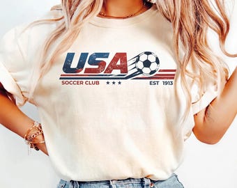 Comfort Colors USA Game Day Shirt, Red White and Goal Tee, Patriotic Soccer Fan Shirt, Vintage America Sports Tee