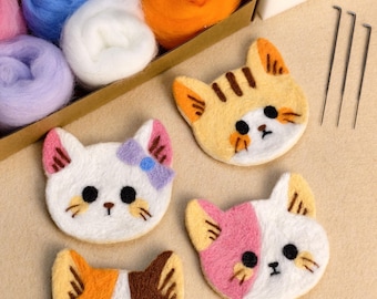 Kit de fieltro con aguja para principiantes, manualidades de caras de gato, materiales para manualidades con lana, decoración de primavera para el hogar, fiestas en el jardín, regalo para el Día de la Madre.