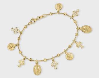 18kt Gold Over Sterling Religious Charm Bracelet, Holy Spirit, Virgin Mary