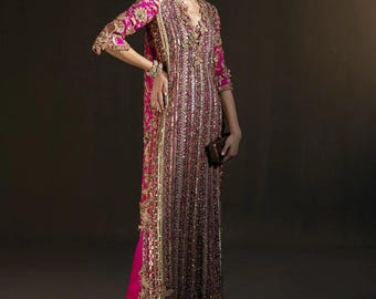 Embroidered Pakistani Wedding Dress: Silk Party Salwar Kameez