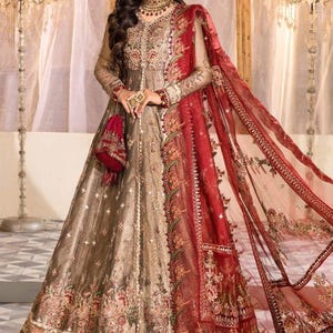 rose gold nikkah dress Rose gold Flora Designer Embroidered walima Lehenga