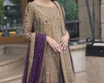 Mesuri Embroidered Nikkah Gown Dress: Pakistani Bridal Salwar Kameez