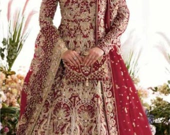 Red Embroidered Nikkah Dress: Pakistani Bridal Salwar Kameez