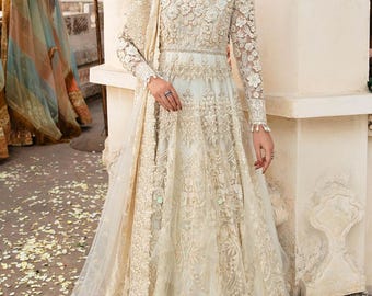 Embroidered Pakistani Wedding Dress: Bridal Nikkah Maxi Gown Indian