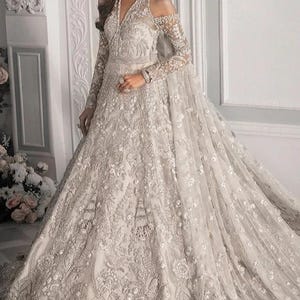 silver bridal dresses pakistani Silver White Bridal Pakistani Dress
