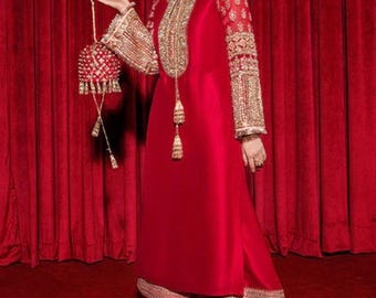 Vestido de novia pakistaní de seda bordada Salwar Kameez indio: ropa de fiesta