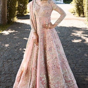 rose gold asian wedding dress Asian Wedding Dresses Sharara Powder Pink Nikah Sharara: Pakistani Wedding  Dress, Embroidered Net Dupatta Sharara Shirt