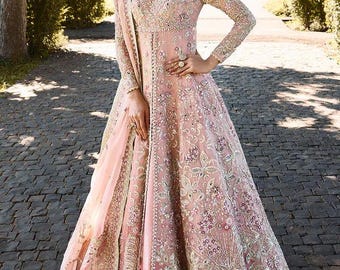 Embroidered Pakistani Wedding Dress: Indian Bridal Nikkah Maxi Gown