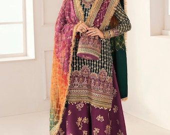 Geborduurde Pakistaanse trouwjurk Indiase Salwar Kameez: Sharara-outfits voor formele feesten