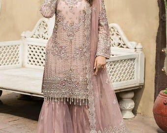 Embroidered Pakistani Indian Wedding Dress: party Gharara Salwar Kameez