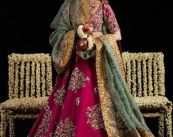 Deep Pink Handmade Bridal Lehengas: Indian Pakistani Wedding Maxi Dress Barat walima
