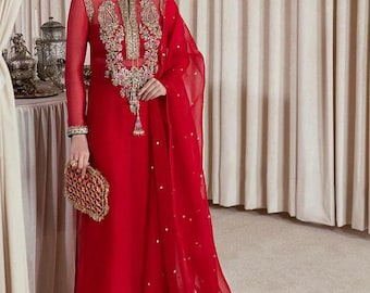 Embroidered Pakistani Wedding Dress Indian Salwar Kameez: Red Formal Party Dresses