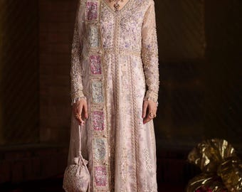 Light Pink Handmade Wedding Gown Nikkah Mehndi Dress: Pakistani Indian Bridal Guest Outfits