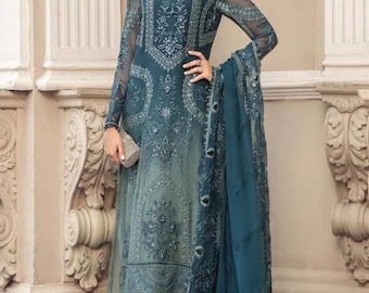 Embroidered Pakistani Wedding Dress: Indian Chiffon Party Salwar Kameez