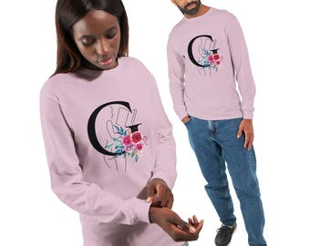 T-shirt met bloemen initiaal | Zacht katoenen gepersonaliseerd T-shirt
