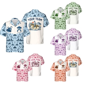 Custom Hawaiian Shirt with Team Name, Personalized Vintage Western Shirt, Retro Cowboy Rodeo Button Up, Matching Family Vacation Shirt