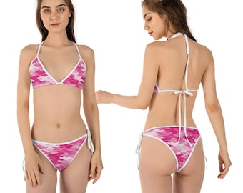 Bikini mimetico vintage da donna, costume da bagno bikini mimetico a vita alta, costume da bagno due pezzi con stampa vintage, costume da bagno estivo da spiaggia