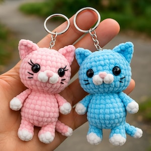 Cute Cat Keychain Crochet Pattern PDF – Amigurumi Kitty Plushie Beginner Tutorial – Digital Download Only