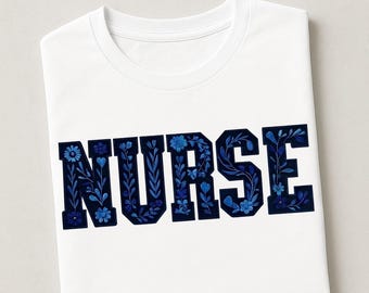 Floral Nurse Shirt, Blue RN Graphic Tee, Nurse Week Gift for Women