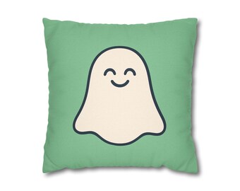 Smiling Ghost Spun Polyester Square Pillowcase | Cute Halloween Throw Pillowcase