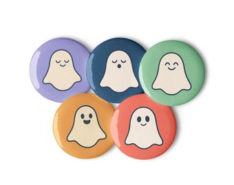 Ghost Pin Button Set of 5 | Halloween Spooky Pins, Ghost Lover Gift, Backpack Pin Buttons