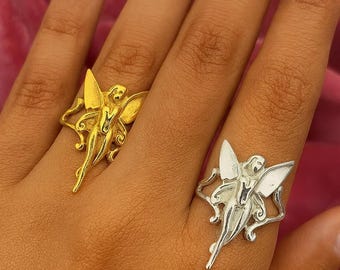 Fairy Ring for Women, Adjustable Fairy Jewelry, Angel Fairy Ring, Gold Silver Fairy Ring, Boho Fantasy Ring, Unique Gift for Her,