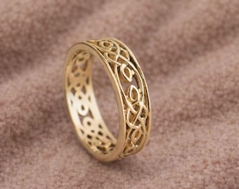 Gold Filigree Band Ring | Vintage Celtic Scroll Ring | Minimal Gold Wedding Band | Anniversary Gift for Her or Him