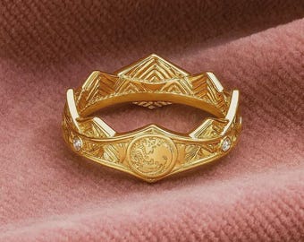 Elegant Gold Crown Ring for Women, Vintage Royal Tiara Band, Gold Plated Jewelry Gift for Her, Unique Handmade Boho Ring