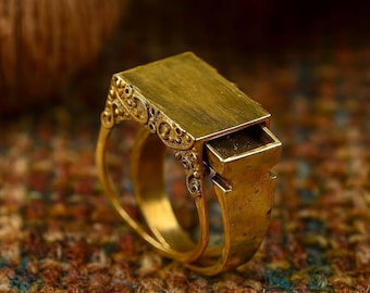 Vintage Gold Poison Box Ring, Geheimfach Ring für Männer & Frauen, Gothic versteckter Medaillon Ring, einzigartiger Geschenk Schmuck, Steampunk-Stil